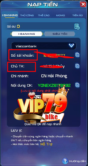 nạp tiền bằng auto bank 